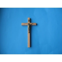 Krzyż drewniany brąz na ścianę 16 cm Frez